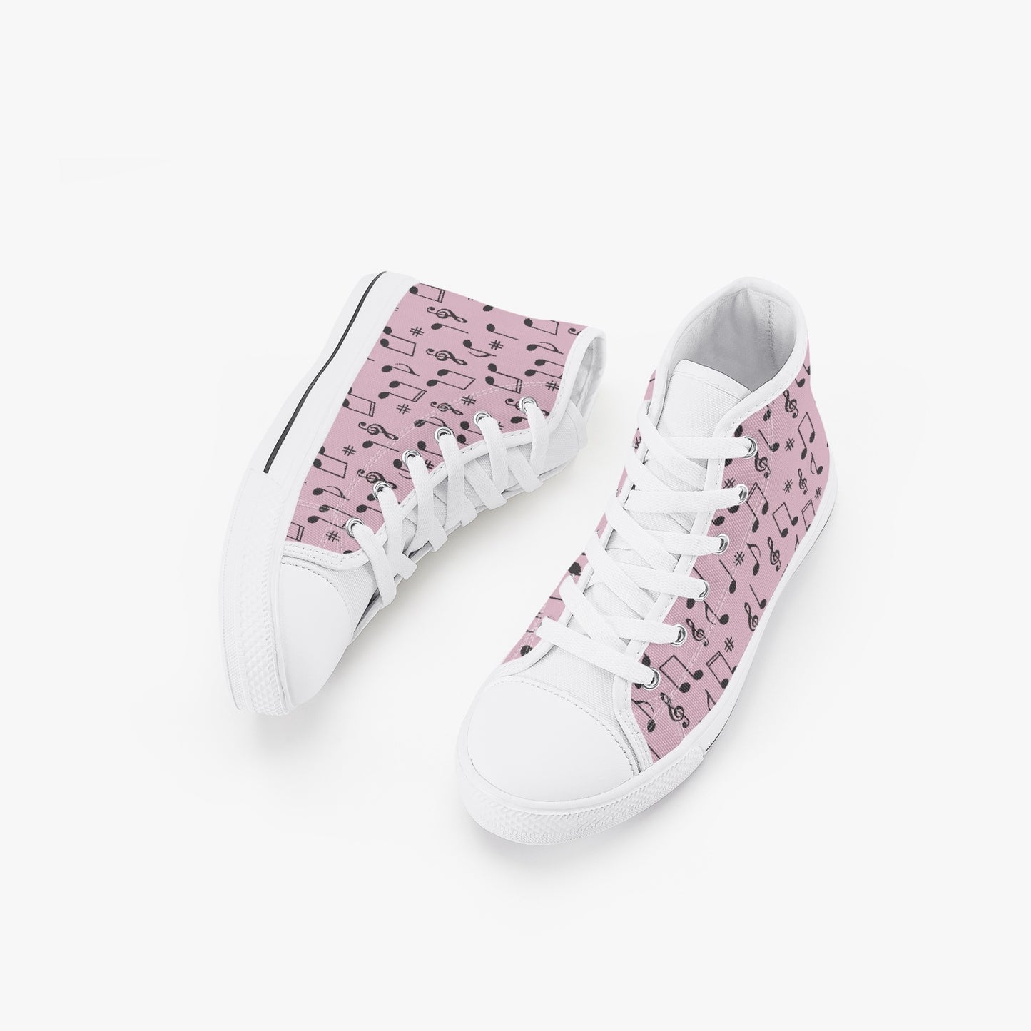 Girls 50s Diner Music Notes  Pink Kid’s High-Top Canvas Shoes