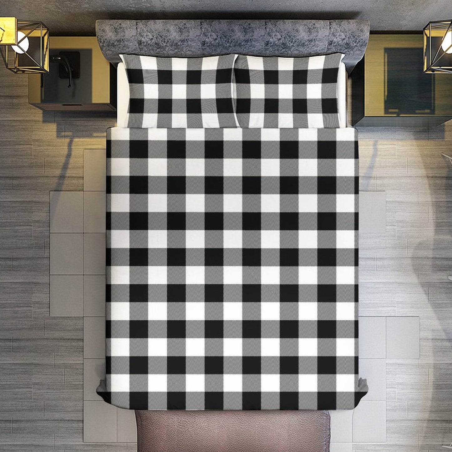 Black White Buffalo Plaid 3-Piece Bedding Set-102"x90" King, Reversible Buffalo Plaid Duvet Cover Set