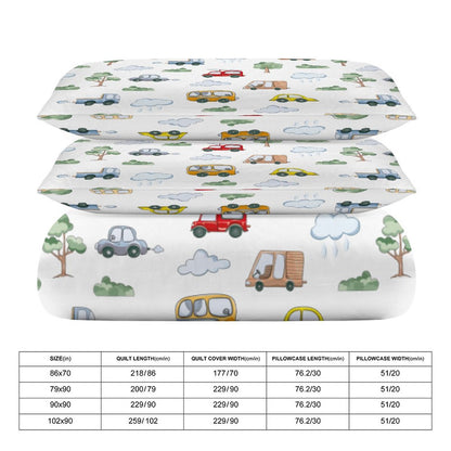 Boys Cute Cars 3-Piece Bedding Set-90"x90" Full, Queen Boys Transportation Theme Duvet Cover Set