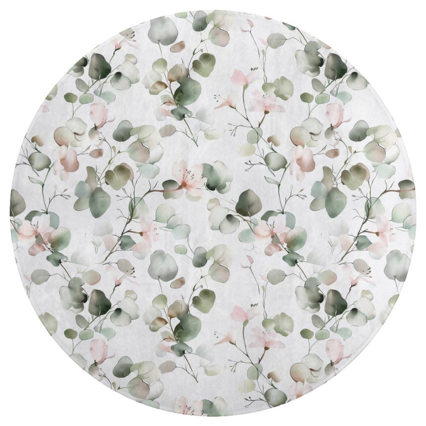 Round Plush Bath Mat- Elegant Eucalyptus Floral