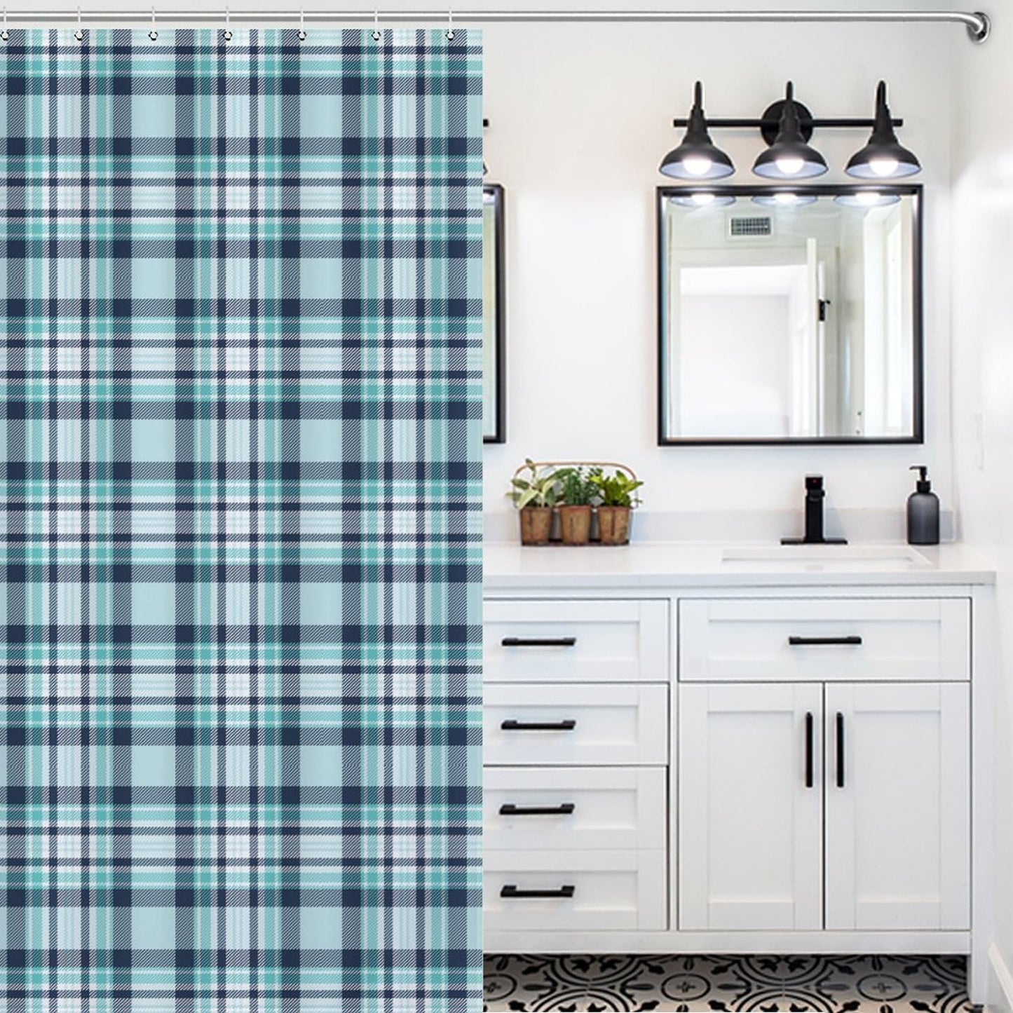 Lightweight Shower Curtain- All the Blues Plaid