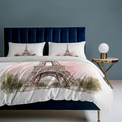 Watercolor Paris Eiffel Tower Bedding Set-90"x90" Full, Queen Duvet Cover