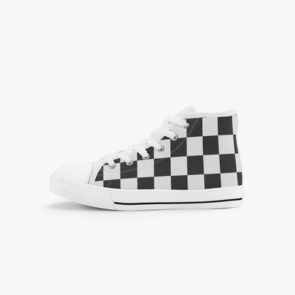 Unisex 50s Diner Checkered Black Kid’s High-Top Canvas Shoes