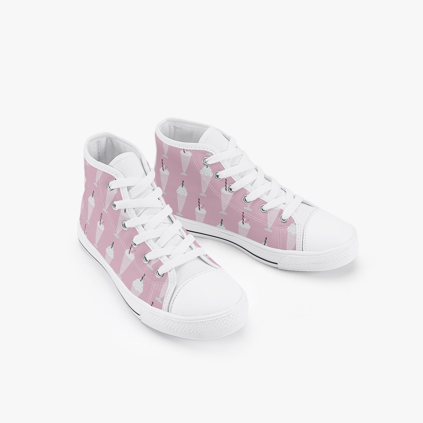 Girls 50s Diner Milkshake Pink Kid’s High-Top Canvas Shoes