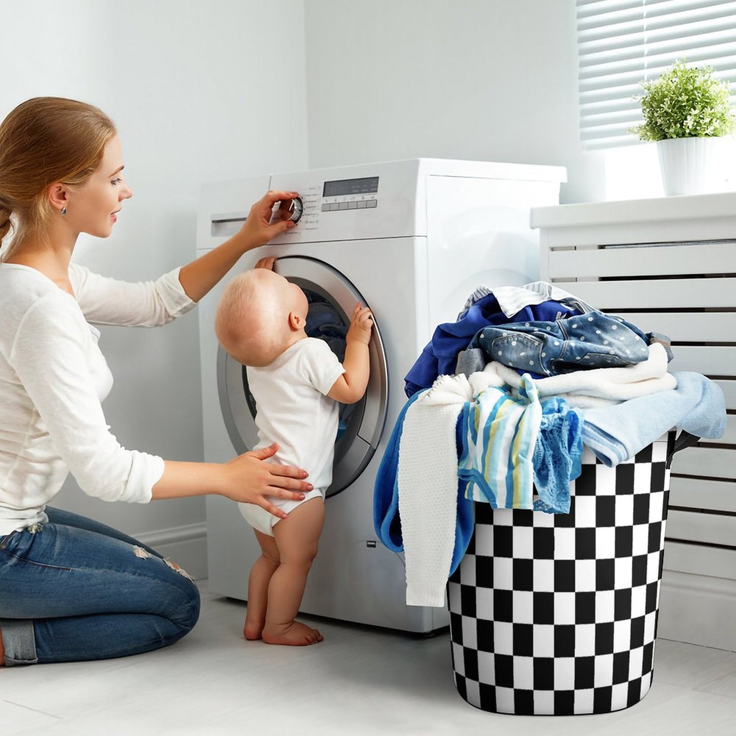 Collapsible Laundry Hamper- Black and White Checkerboard