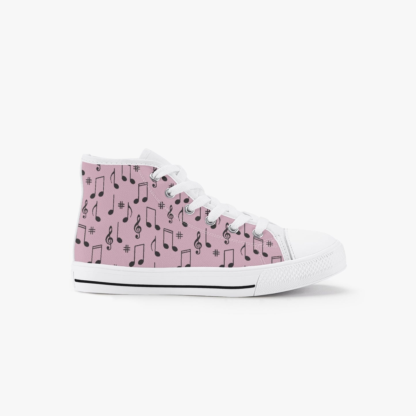 Girls 50s Diner Music Notes  Pink Kid’s High-Top Canvas Shoes