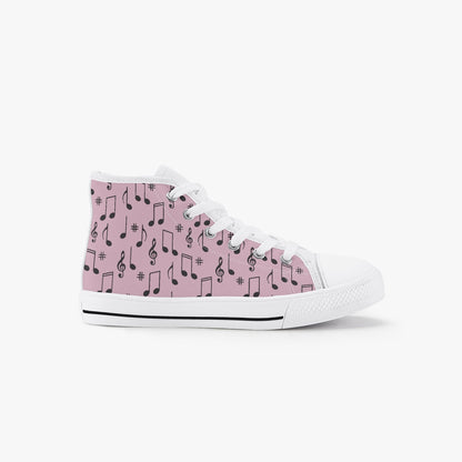 Girls 50s Diner Music Notes  Pink Kid’s High-Top Canvas Shoes