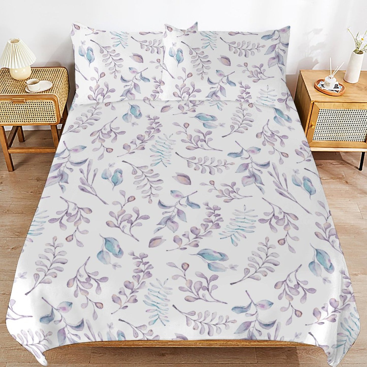 Elegant Lavendar Floral 3-Piece Bedding Set-90"x90" Full, Queen Reversible Floral Duvet Set