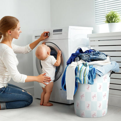 Collapsible Laundry Hamper- Coquette Blue Checkerboard