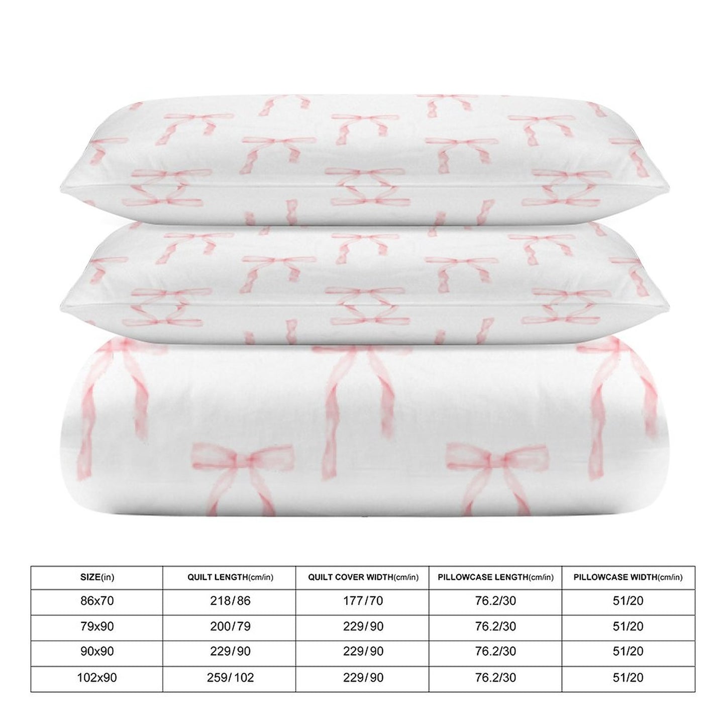 Watercolor Coquette Pink Bows 3-Piece Bedding Set-90"x90 Full/Queen Duvet