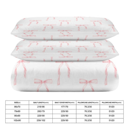 Watercolor Coquette Pink Bows 3-Piece Bedding Set-90"x90 Full/Queen Duvet