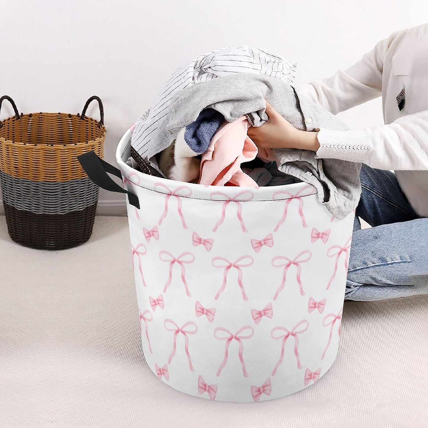 Collapsible Laundry Hamper- Coquette Pink Bows