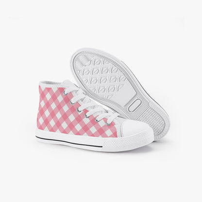 Girls Bright Pink Gingham  Kid’s High-Top Canvas Shoes