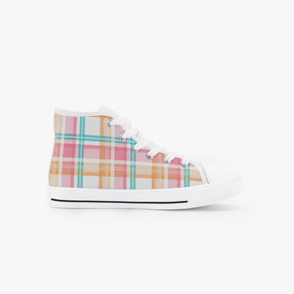 Girls Bright Summer Plaid  Kid’s High-Top Canvas Shoes