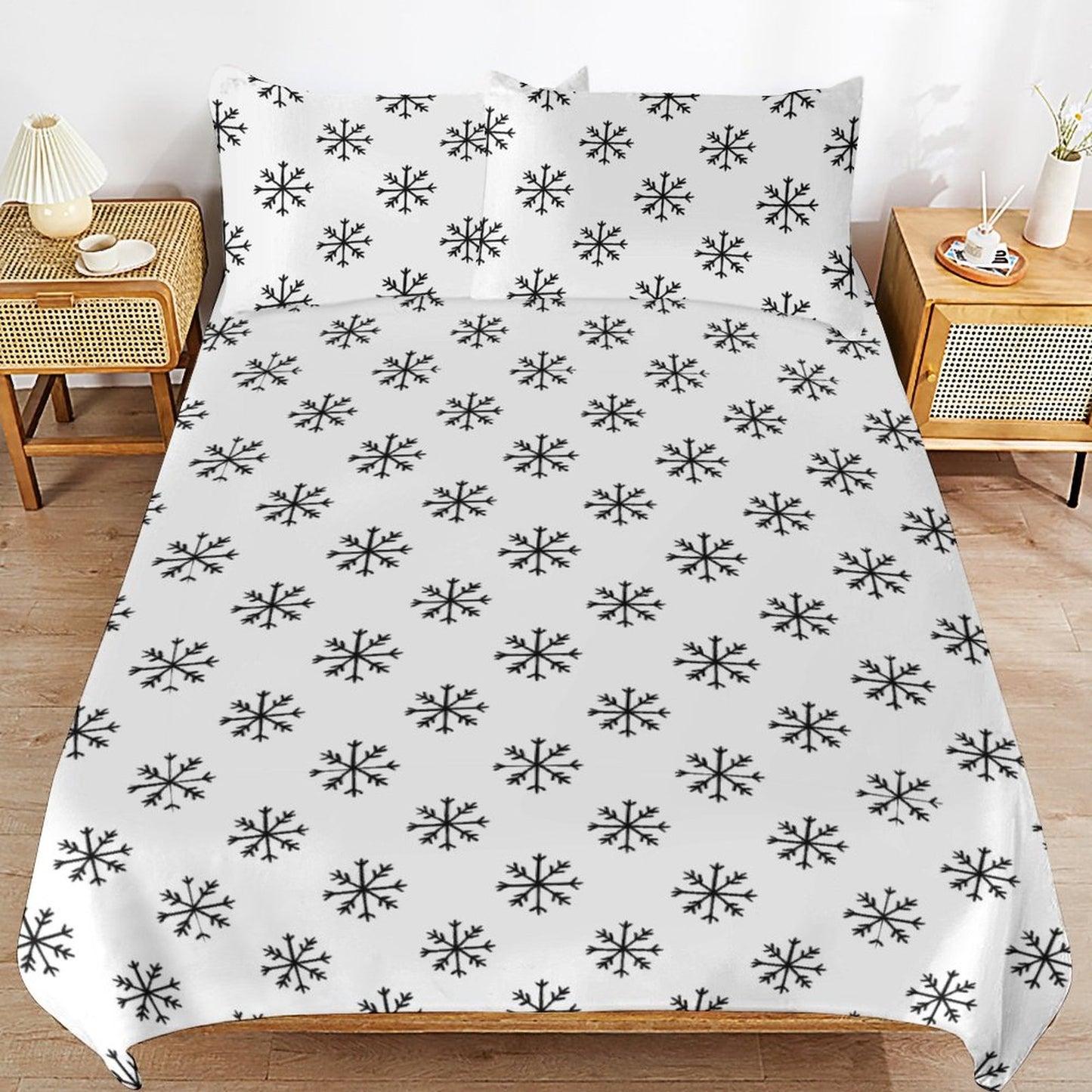 Minimalist Snowflakes 3-Piece Bedding Set-86"×70" Twin, Reversible Seasonal Duvet Cover Set