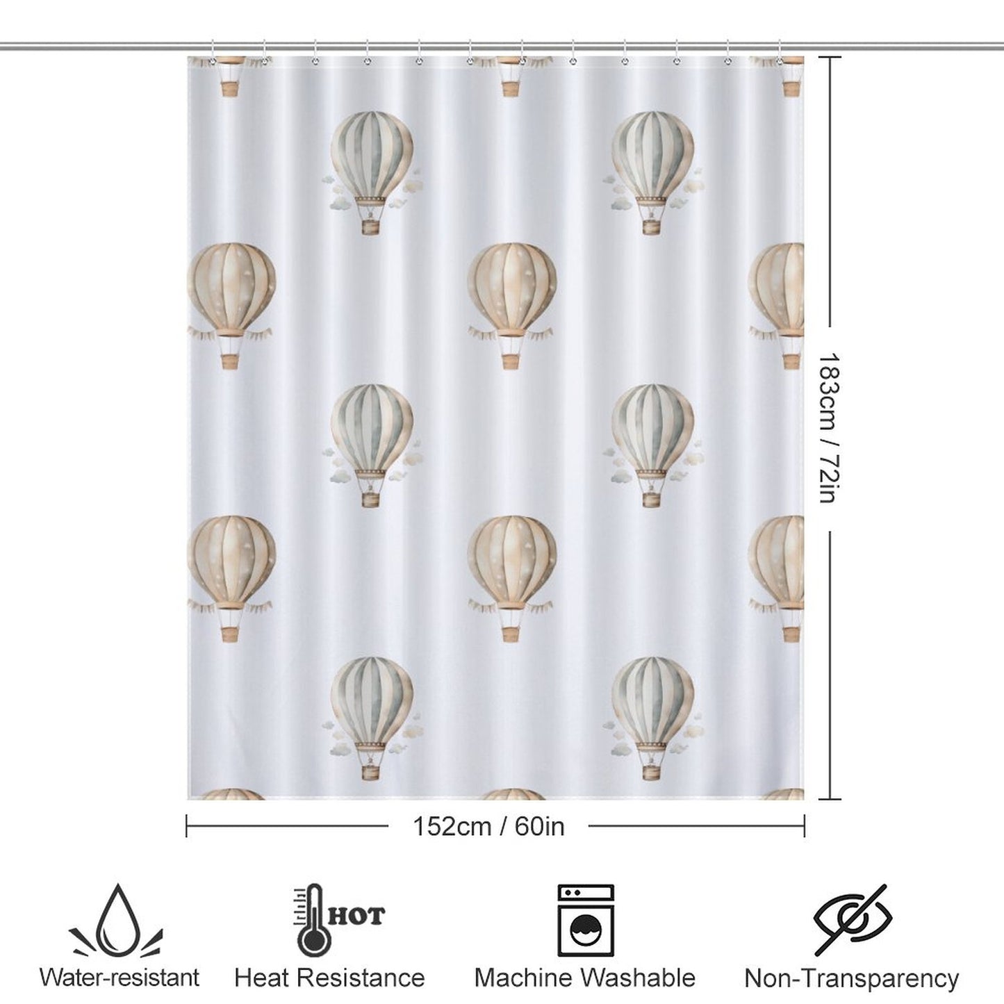 Lightweight Shower Curtain- Neutral Hot Air Balloons