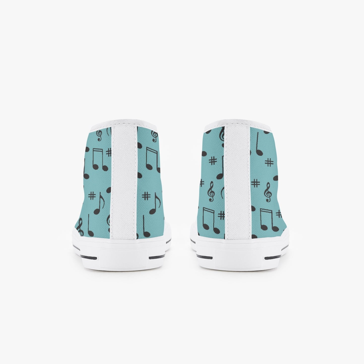 unisex 50s Diner Music Notes Teal Kid’s High-Top Canvas Shoes