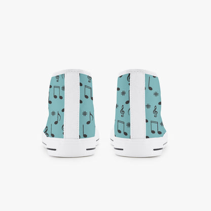 unisex 50s Diner Music Notes Teal Kid’s High-Top Canvas Shoes