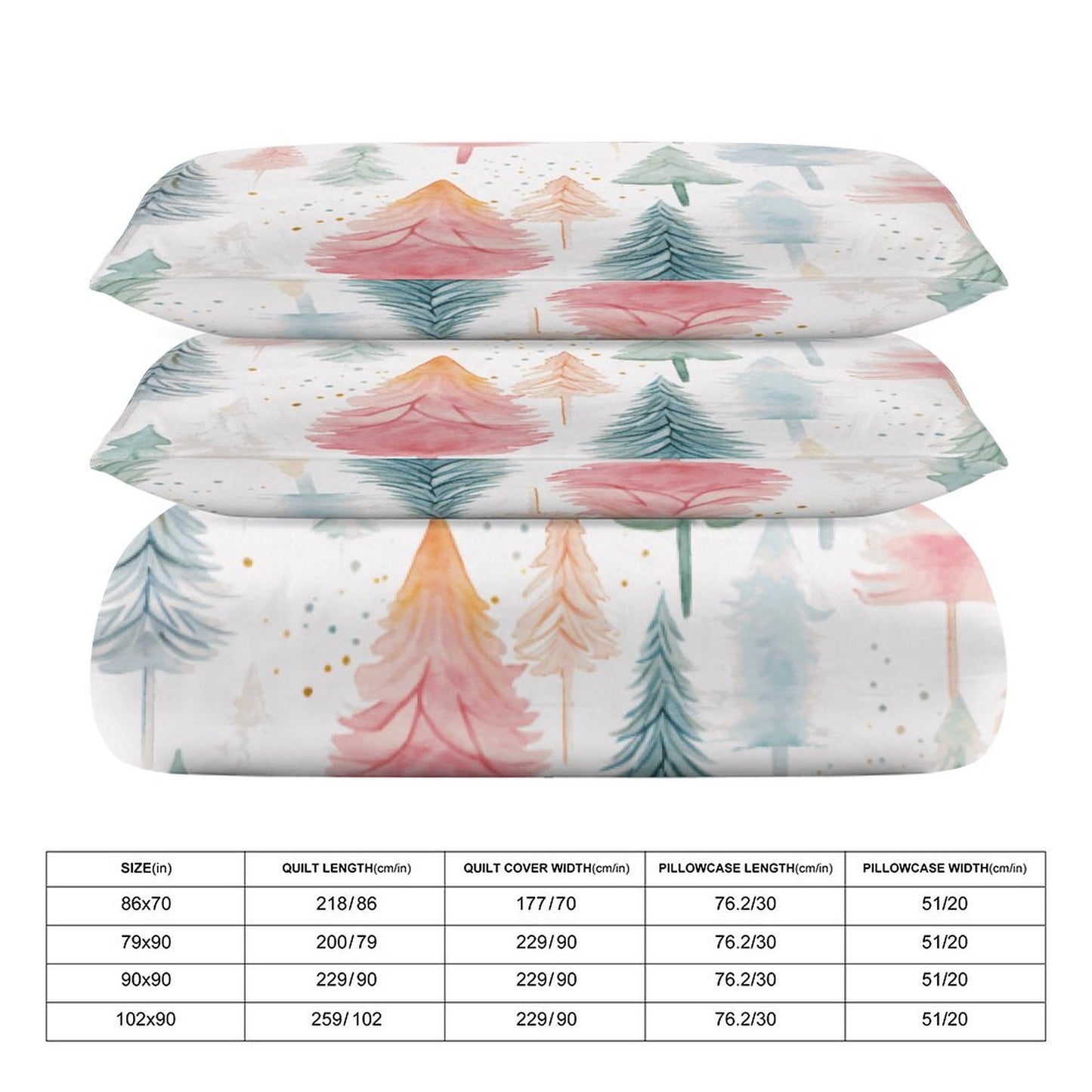 Holiday Pastel Trees 3-Piece Bedding Set-86"×70" Twin Duvet