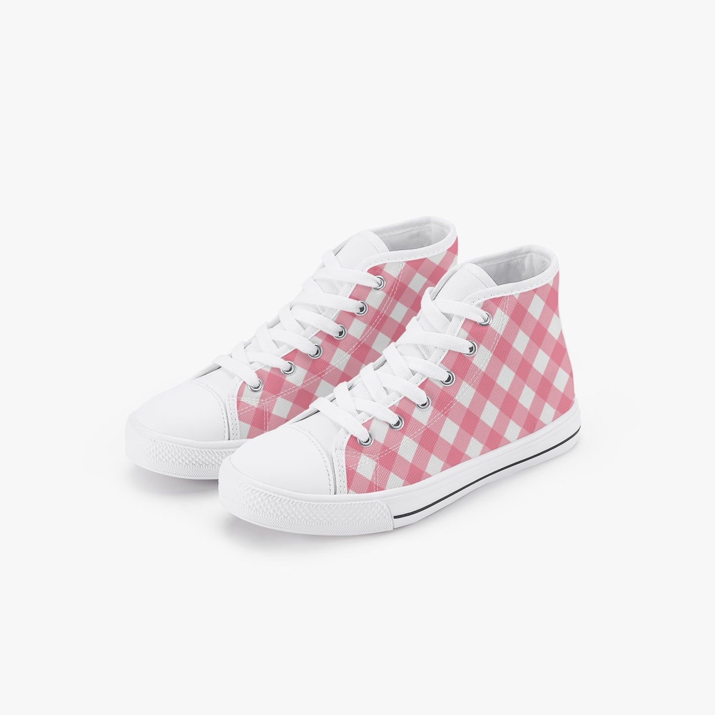 Girls Bright Pink Gingham  Kid’s High-Top Canvas Shoes