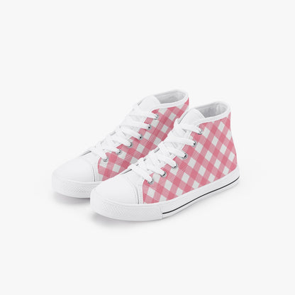 Girls Bright Pink Gingham  Kid’s High-Top Canvas Shoes