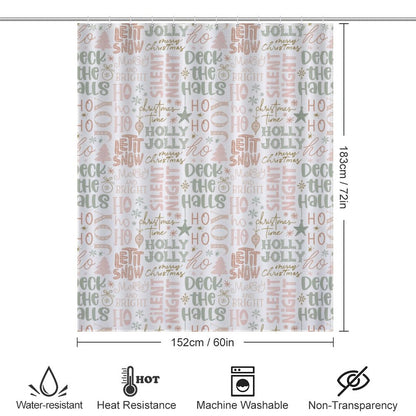 Lightweight Shower Curtain- Christmas Phrases