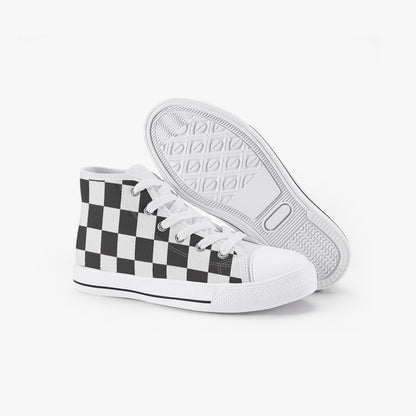 Unisex 50s Diner Checkered Black Kid’s High-Top Canvas Shoes