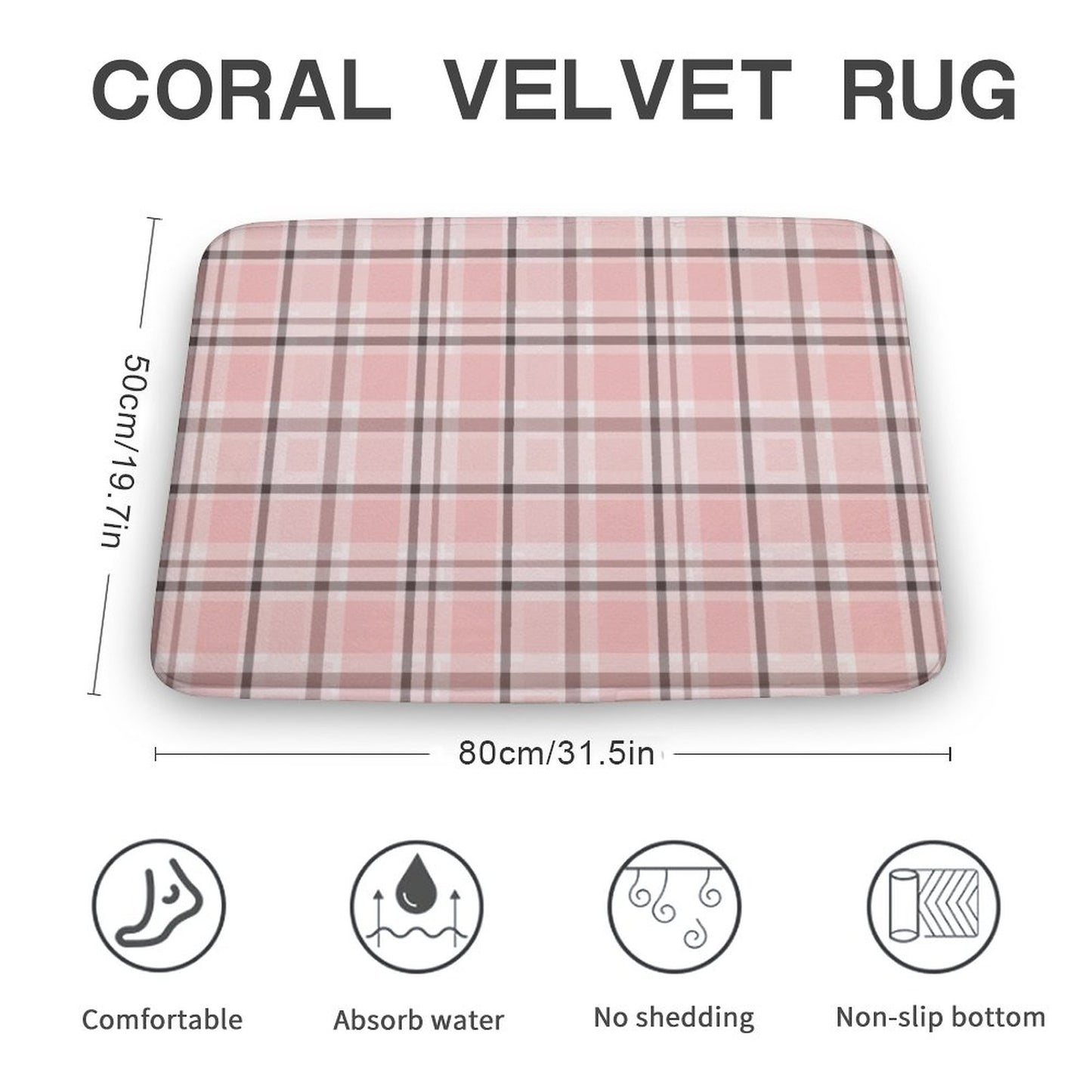 Plush Bath Mat- Pink Chocolate Plaid