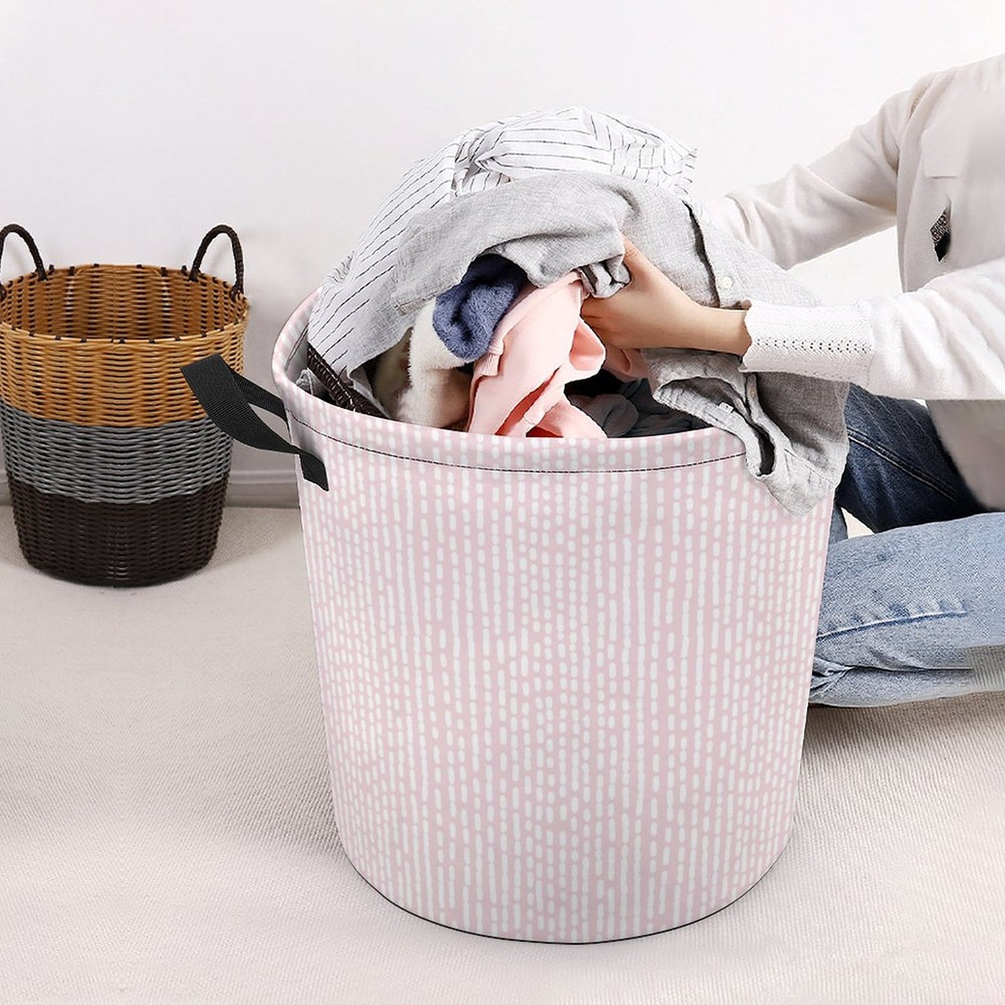 Collapsible Laundry Hamper- Boho Fun Dotted Stripes