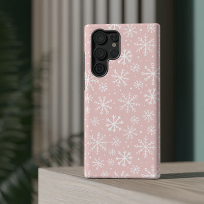 Pink White Snowflakes Impact-Resistant Phone Case