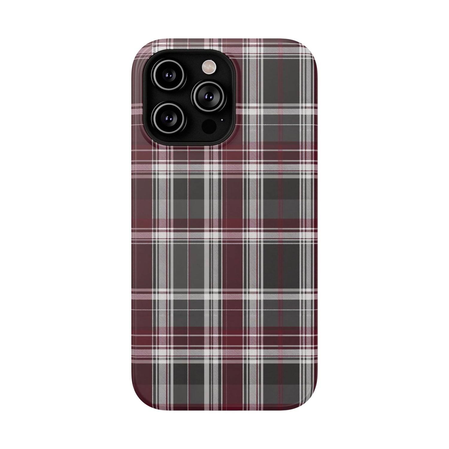 Stylish Plaid Impact-Resistant Phone Cases- Maroon Grey Plaid