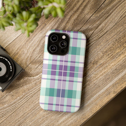 Impact-Resistant Phone Case - Spring Plaid Purple