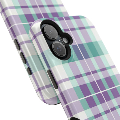 Impact-Resistant Phone Case - Spring Plaid Purple