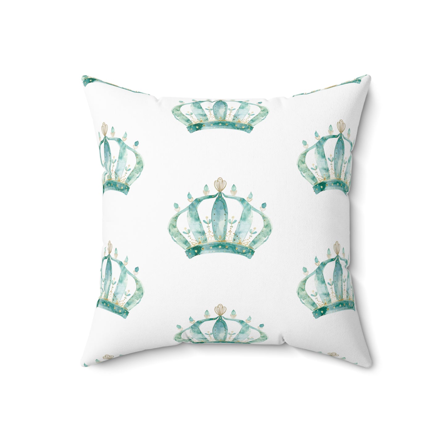 Spun Polyester Square Pillow with Removable Cover Watercolor Teal Princess Crown