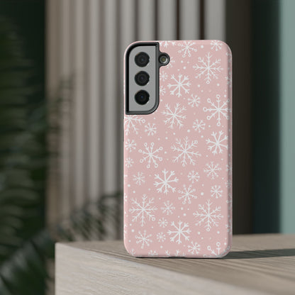 Pink White Snowflakes Impact-Resistant Phone Case