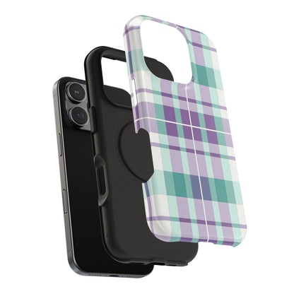 Impact-Resistant Phone Case - Spring Plaid Purple