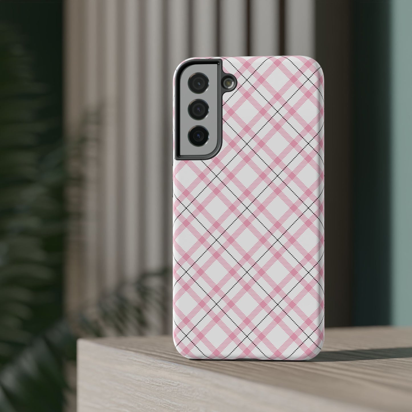 Impact-Resistant Phone Case - Pink Black Plaid