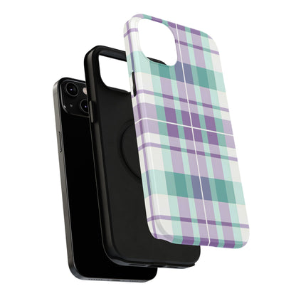 Impact-Resistant Phone Case - Spring Plaid Purple