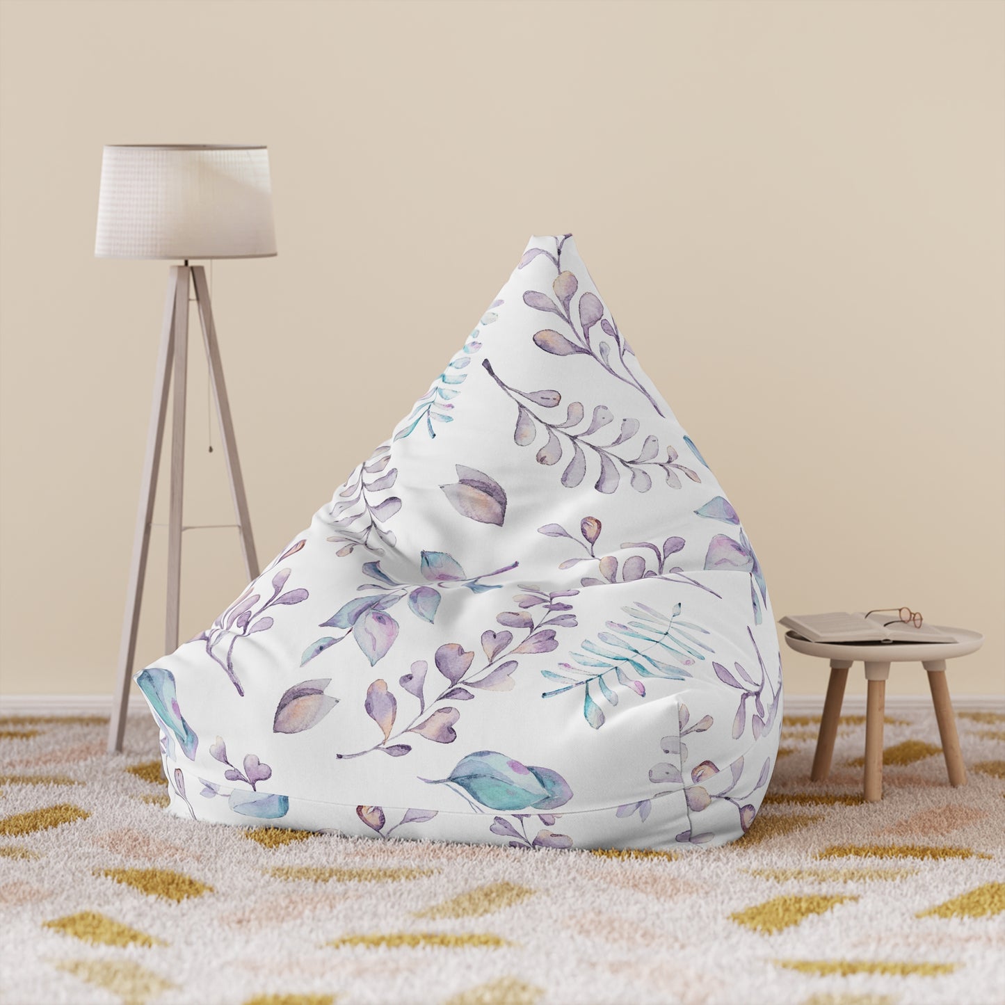 Elegant Lavender Floral Bean Bag Chair Cover