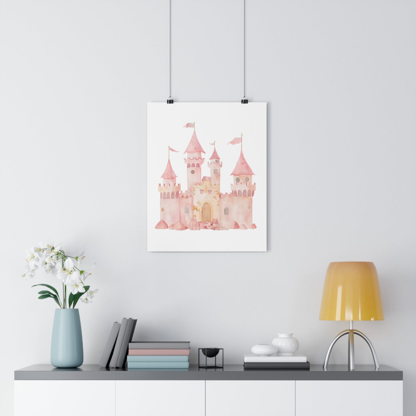 Giclée Art Print Watercolor Pink Princess Castle