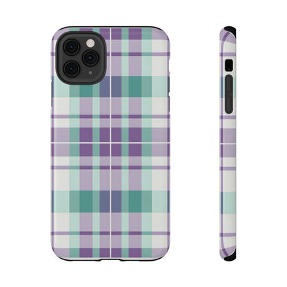 Impact-Resistant Phone Case - Spring Plaid Purple