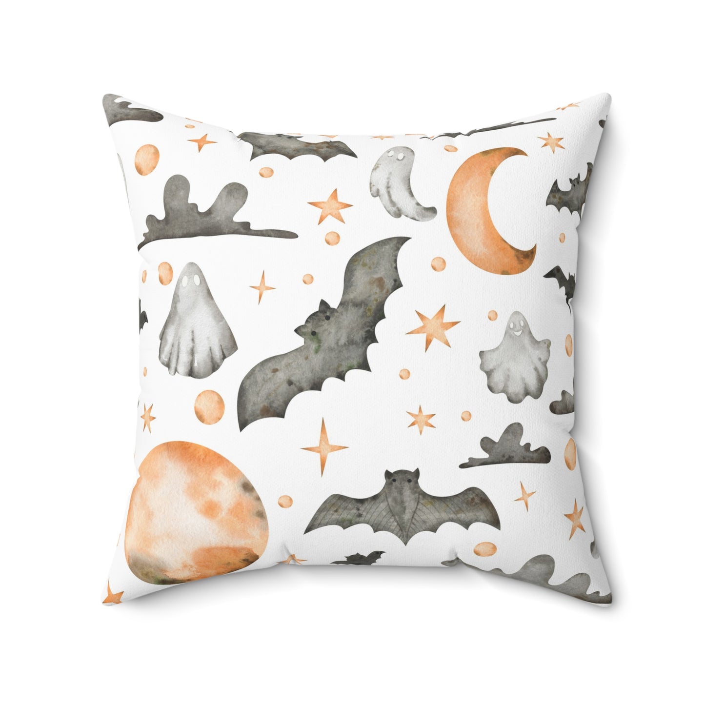 Spun Polyester Square Pillow with Removable Cover Watercolor Halloween Ghosts and Bats