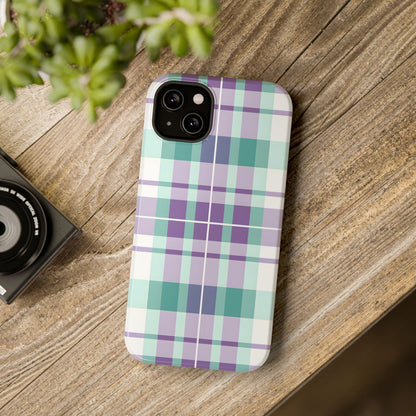 Impact-Resistant Phone Case - Spring Plaid Purple