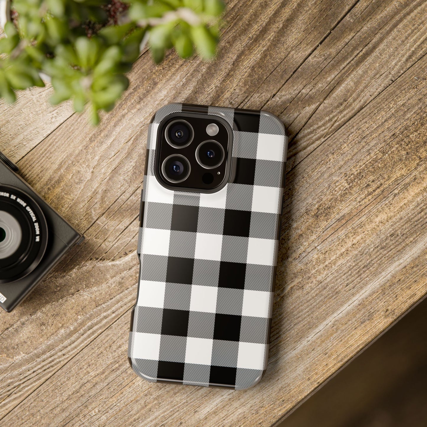 Impact-Resistant Phone Case Black White Buffalo Plaid