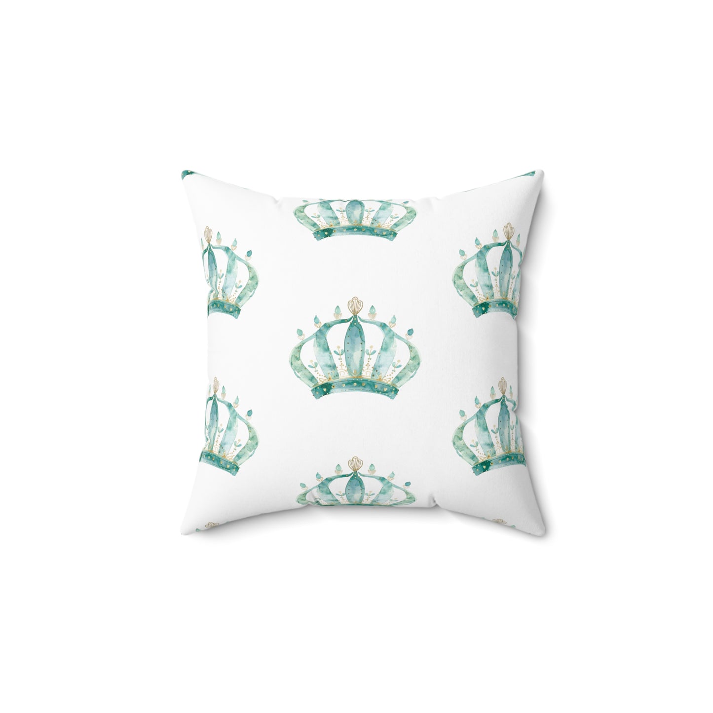 Spun Polyester Square Pillow with Removable Cover Watercolor Teal Princess Crown