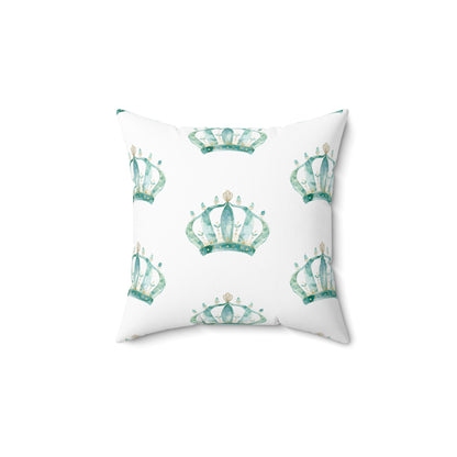 Spun Polyester Square Pillow with Removable Cover Watercolor Teal Princess Crown