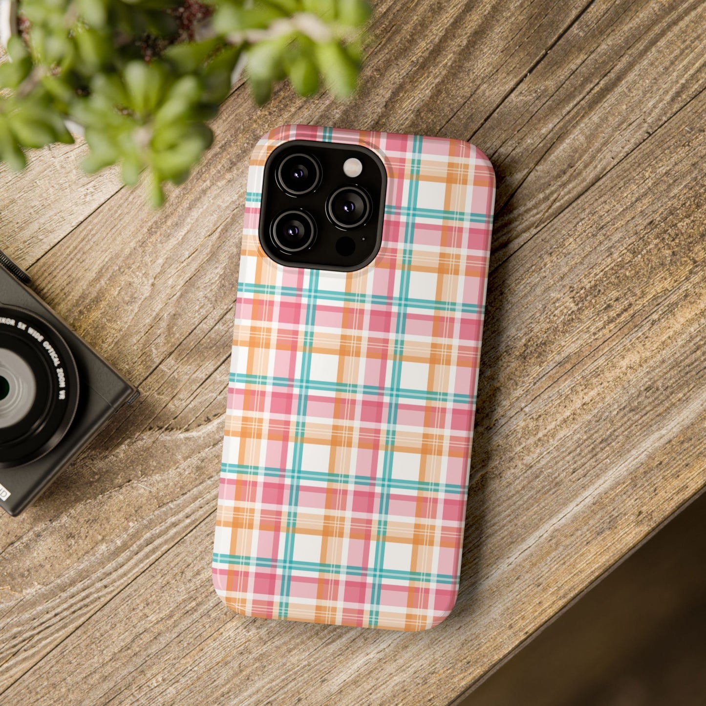 Impact-Resistant Phone Case - Summer Plaid Pink