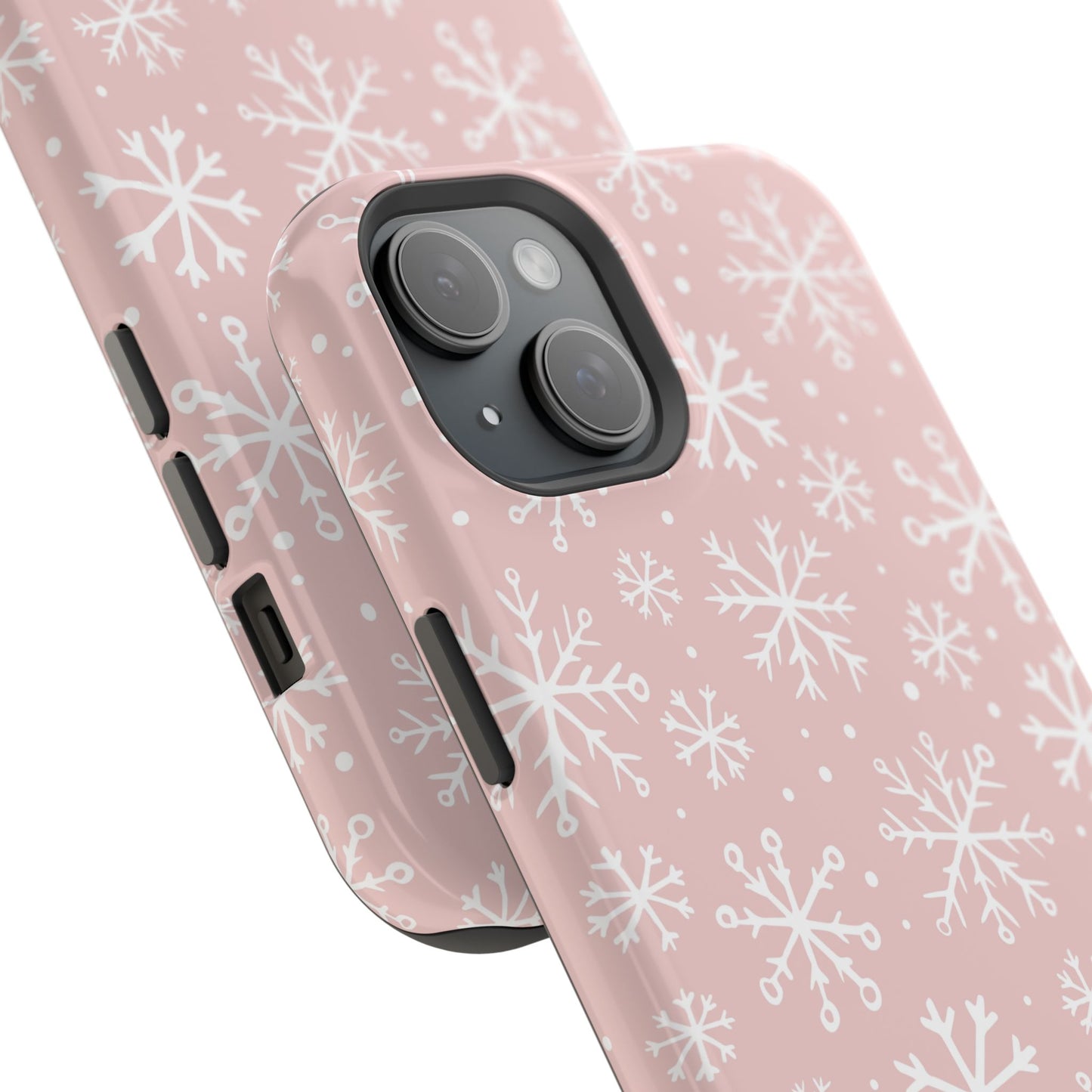 Pink White Snowflakes Impact-Resistant Phone Case