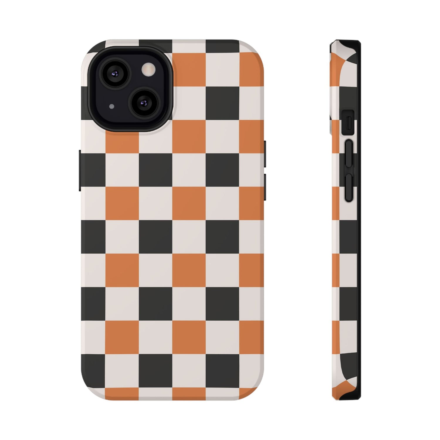 Phone case with a checkered pattern on a white background