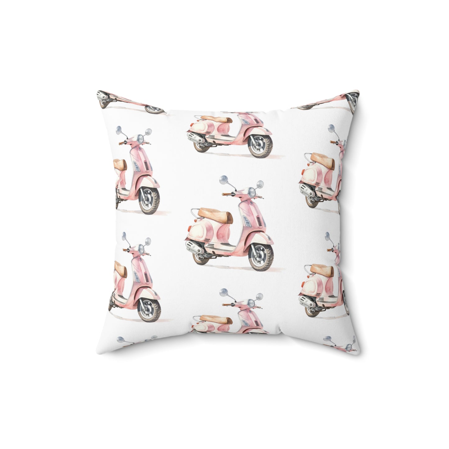 Spun Polyester Square Pillow with Removable Cover Watercolor Pink Paris Scooter